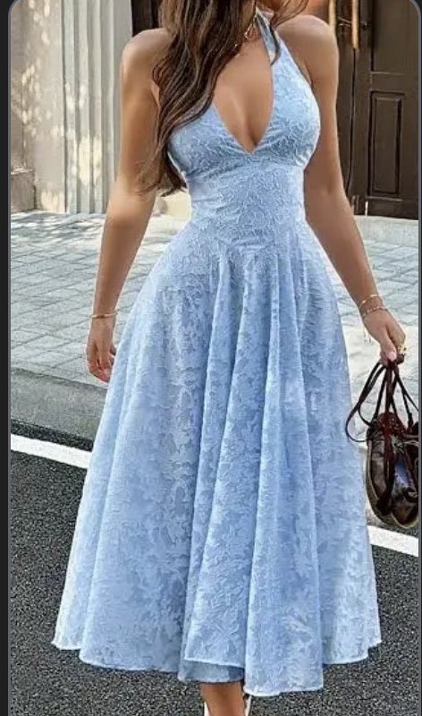 Blue lace midi dress