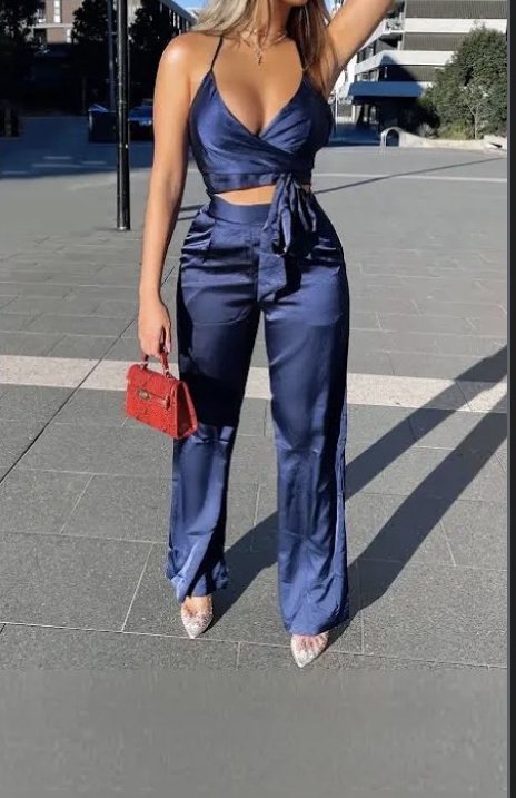 Navy satin two-piece